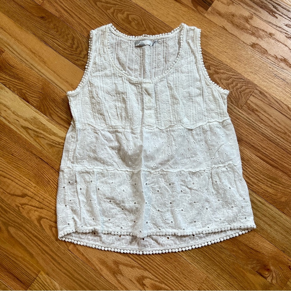 Prana White Eyelet Sleeveless Tank Top